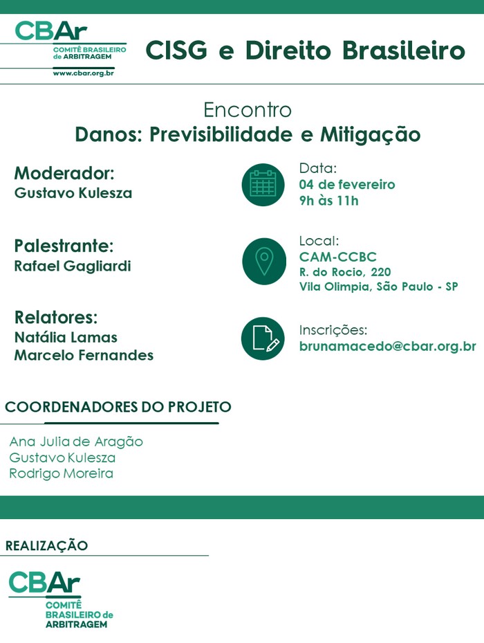Encontro do Grupo de Estudos acerca da CISG e Direito Brasileiro - Danos: Previsibilidade e Mitigação