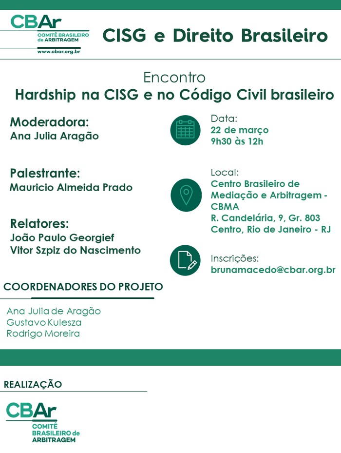 Encontro do Grupo de Estudos em CISG e Direito Brasileiro - Hardship na CISG e no Código Civil Brasileiro