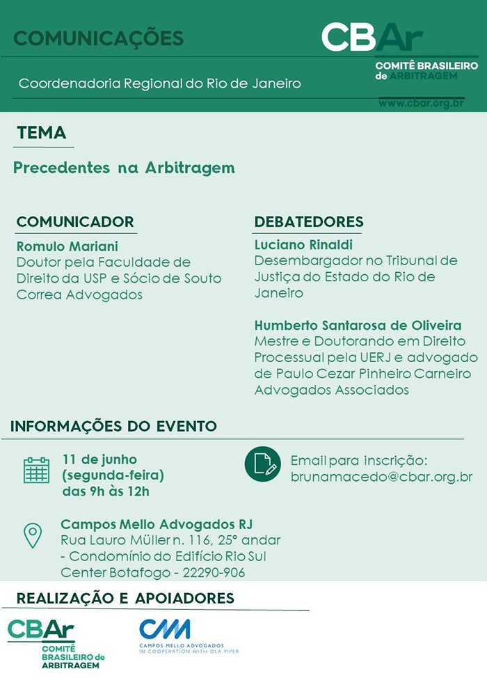 3ª Comunicação CBAr - Rio de Janeiro Precedentes na Arbitragem