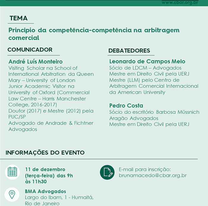 Comunicação CBAr – Rio de Janeiro: Princípio da Competência-Competência na arbitragem comercial