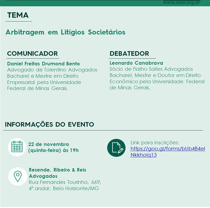 Comunicação CBAr – Belo Horizonte: Arbitragem em Litígios Societários