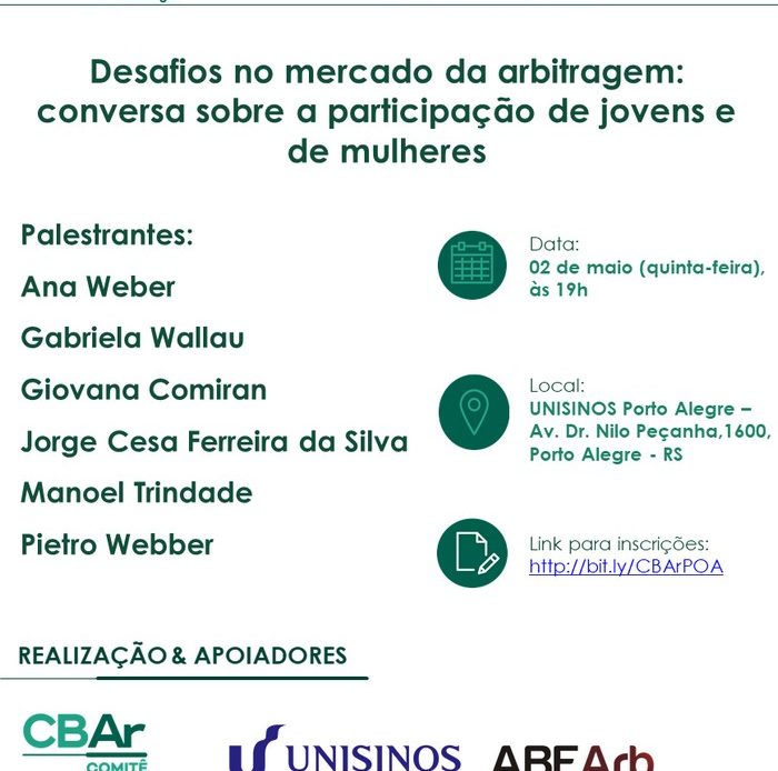 Comunicação da Coordenadoria Regional do Rio Grande do Sul - Desafios no Mercado da Arbitragem: conversa sobre a Participação de Jovens e de Mulheres