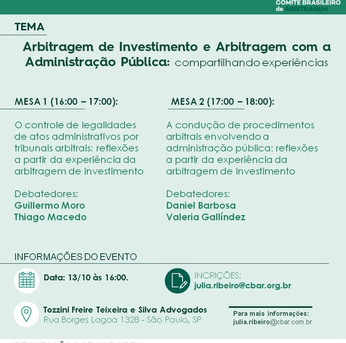 Encontro do Grupo de Estudos em Arbitragem de Investimento e Administração Pública - Compartilhando Experiências
