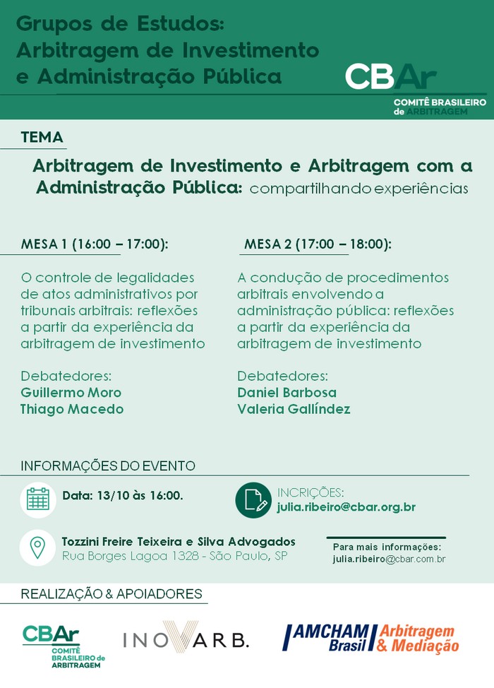 Encontro do Grupo de Estudos em Arbitragem de Investimento e Administração Pública - Compartilhando Experiências