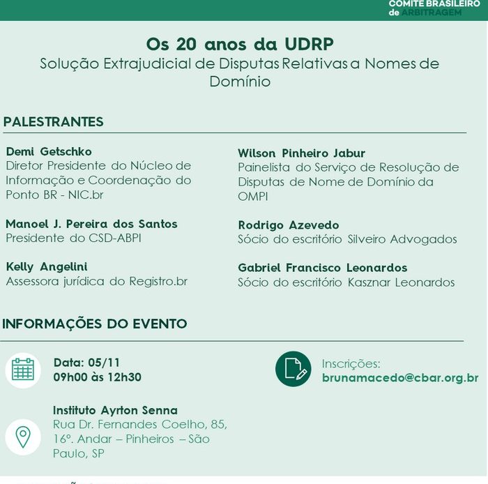 Encontro do Grupo de Estudos em Propriedade Intelectual, Arbitragem e Mediação - Os 20 anos da UDRP
